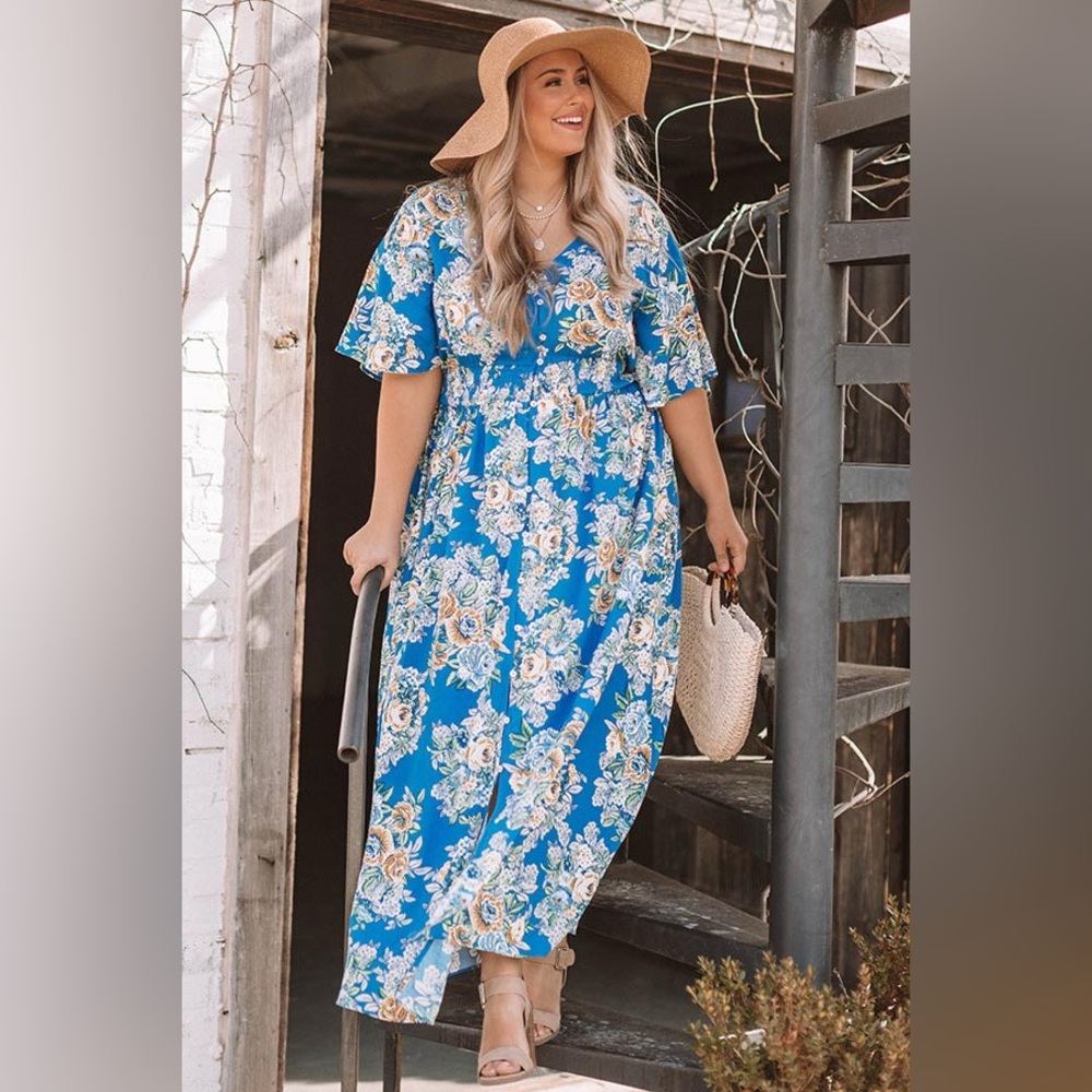 BAYSIDE BREEZE MAXI DRESS IN OCEAN BLUE, SIZE 2XL